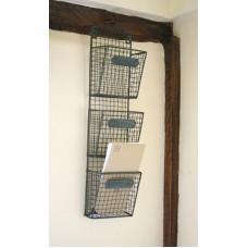 Wire Letter Post Stationery Rack Basket Vintage Chic Triple Wall Mounted Storage   112982608677